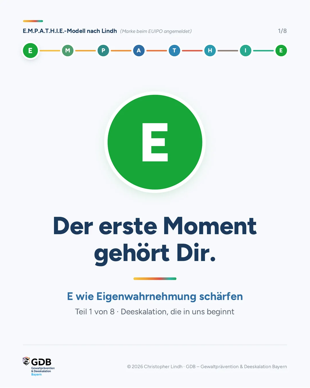 Titelfolie: Der erste Moment gehört Dir – E wie Eigenwahrnehmung schärfen, Teil 1 von 8