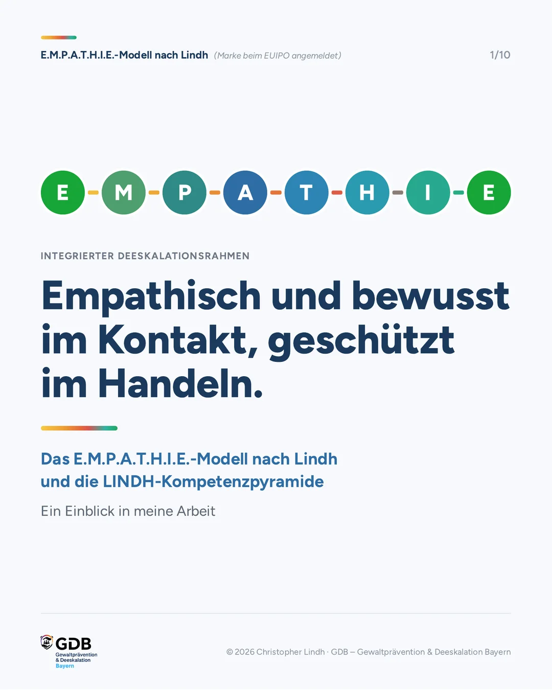 Titelfolie: Empathisch und bewusst im Kontakt, geschützt im Handeln – das E.M.P.A.T.H.I.E.-Modell nach Lindh und die LINDH-Kompetenzpyramide